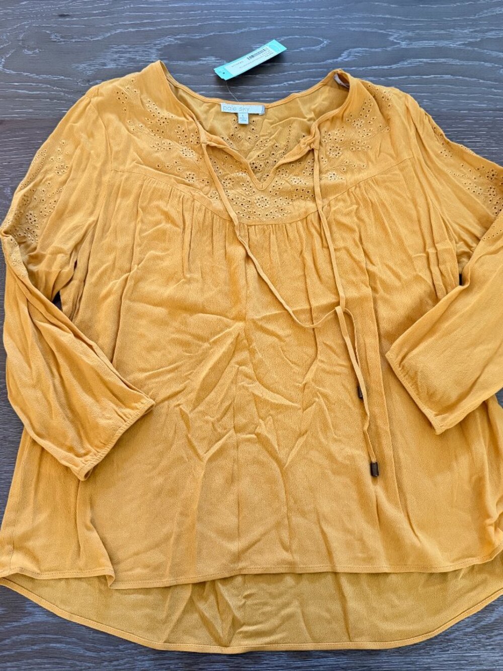 NWT!  Womens Stitch Fix Pale Sky Mustard Maline Embroided textured top size L